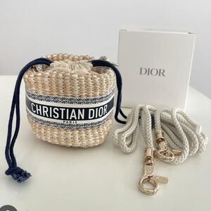 New Christian Dior Straw Pouch Mini Shoulder Bag Novelty VIP limited